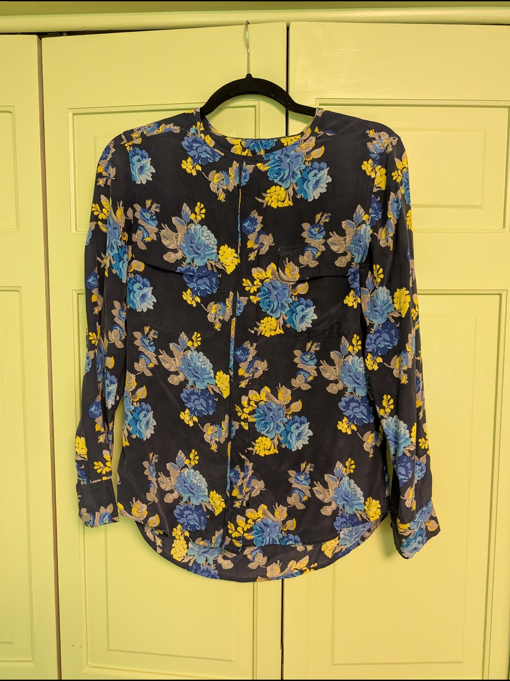 Equipment Navy Floral Long-Sleeve Blouse with Blue & Yellow Flowers